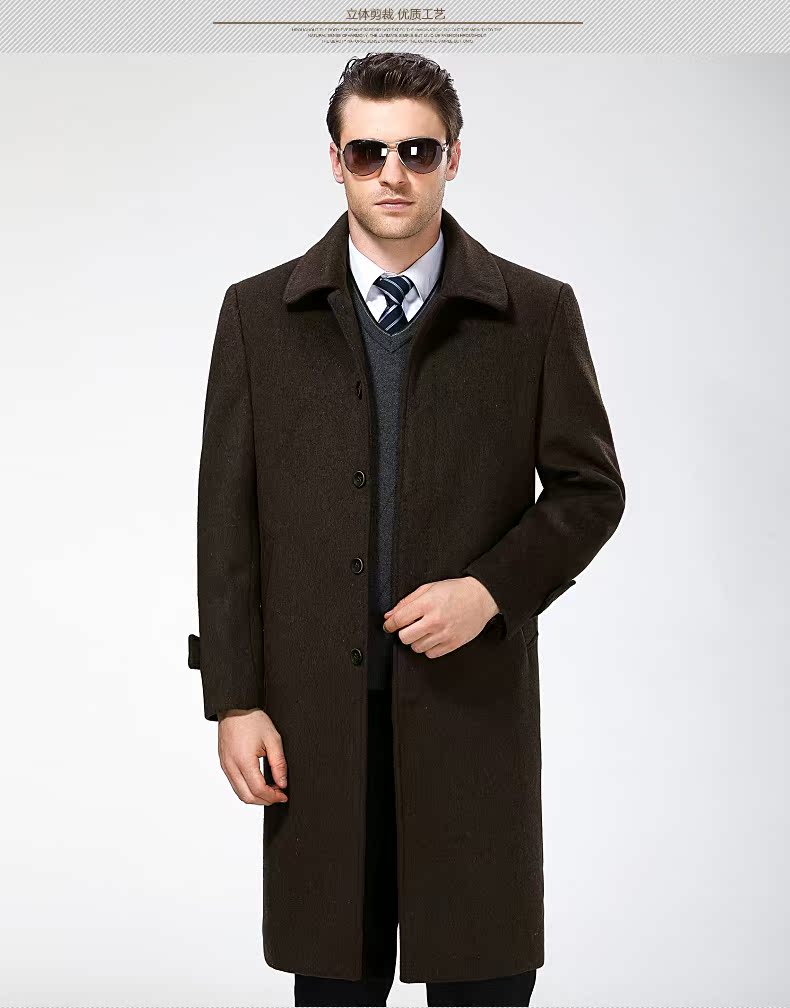 Mùa thu và mùa đông cha mặc áo len trench cashmere nam trung và áo len dài cổ áo len dài áo gió dáng dài