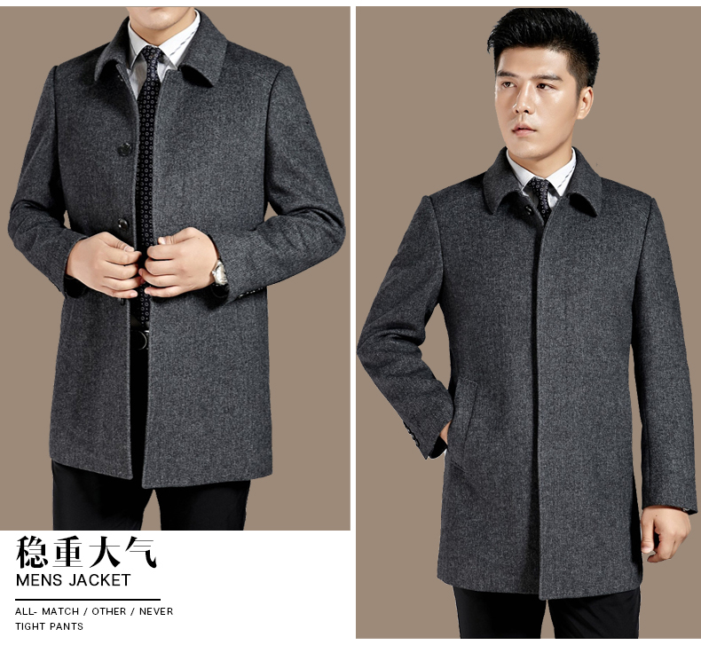 Mùa thu và mùa đông áo len nam trung niên áo len len trong phần dài của áo choàng cashmere áo choàng nam