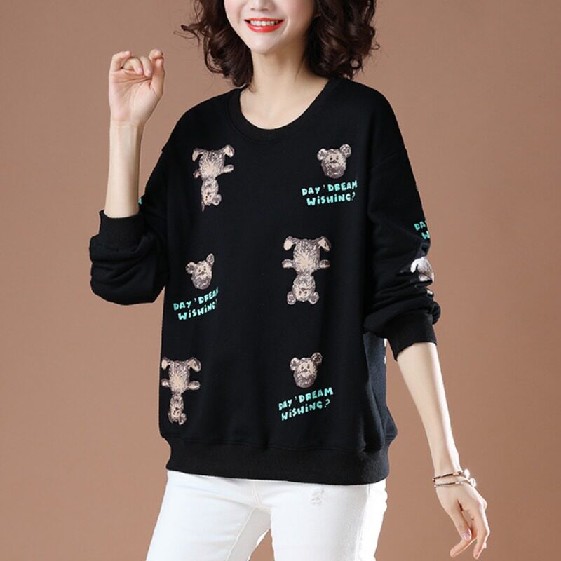 Clearance pick-up counter withdraws the tail order big-name foreign trade women's fashion print slim sweater loose all-match top
