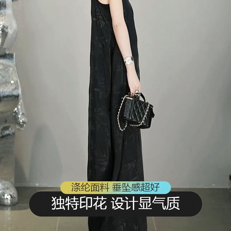 Unique, Fashionable, High-End, Elegant Suspender Long Dress for Women, Spring New Style, Printed Design, Slit, Body-Covering Dress