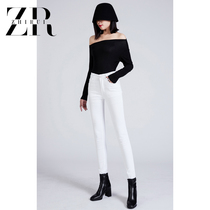 Autumn and winter new white jeans womens stretch tight little feet pants small high waist thin nine-point pants pencil pants
