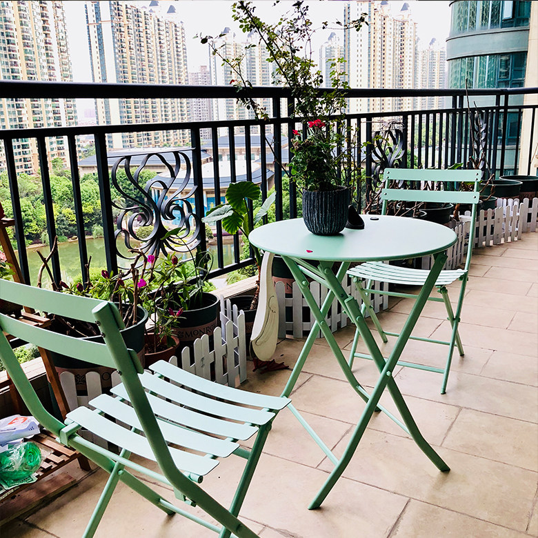 Nordic Balcony Table And Chairs Three Sets Outdoor Patio Iron Art Terrace Fold small table minimalist Milk Tea Shop Café