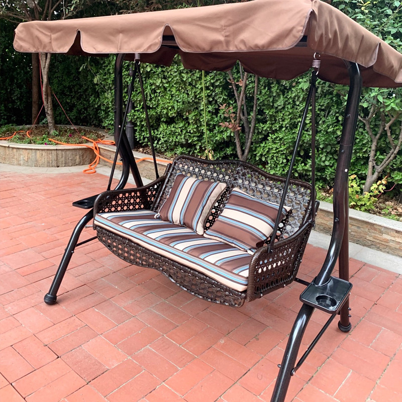 Outdoor swing rocking chair double hanging chair outdoor indoor hanging basket courtyard balcony rattan chair adult wrought iron rattan cradle