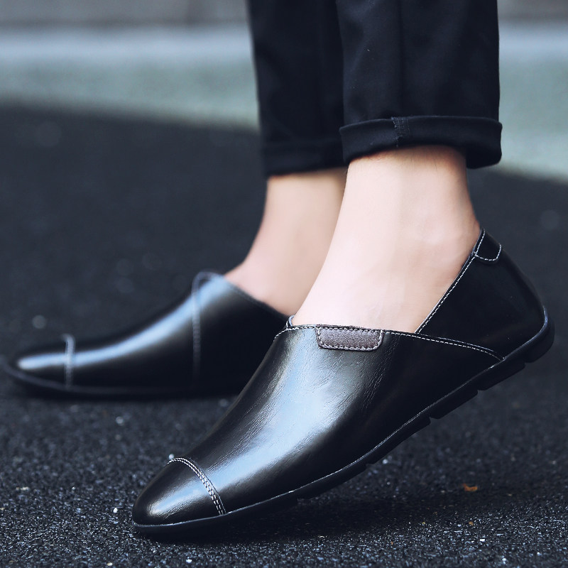 Korean version of loafers leather beanie shoes large size men's leather shoes British wild beanie men's shoes autumn lazy shoes