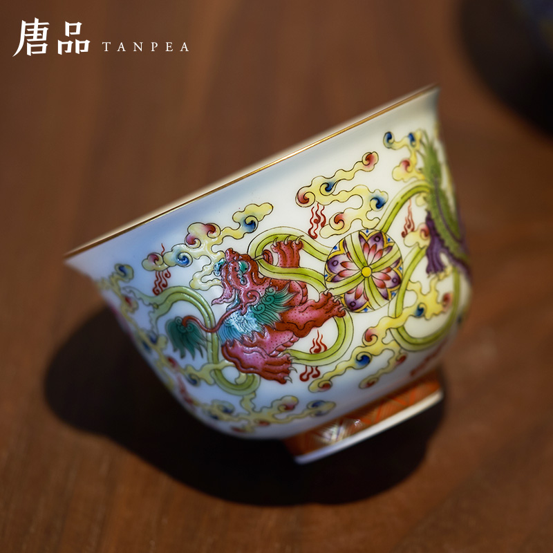 Tang Pin colored enamel lion roll silk cup less t Pacific master individual cup of jingdezhen ceramics pu single cup by hand