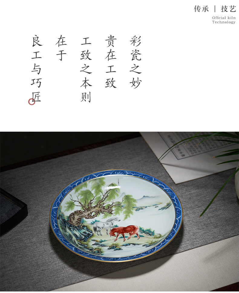 Tang Pin pastel blue steeds decorative hanging dish of jingdezhen ceramic checking made POTS dry fruit bowl Chinese style furnishing articles