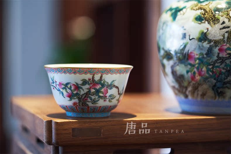 Colored enamel live corning cup personal Lord jingdezhen ceramic large peach ruyi bowl kung fu tea cups