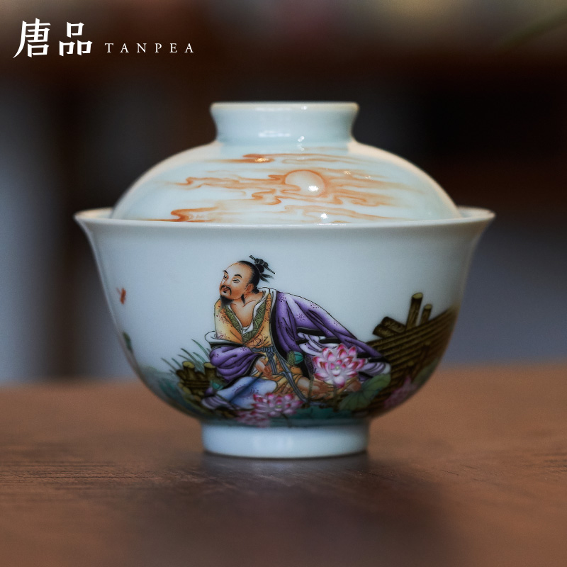 Powder enamel enamel character cup tureen manual oi - Lin said master cup LianHe poetic age of jingdezhen blue and white flowers