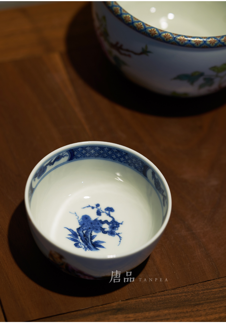 Powder enamel enamel character cup tureen manual oi - Lin said master cup LianHe poetic age of jingdezhen blue and white flowers