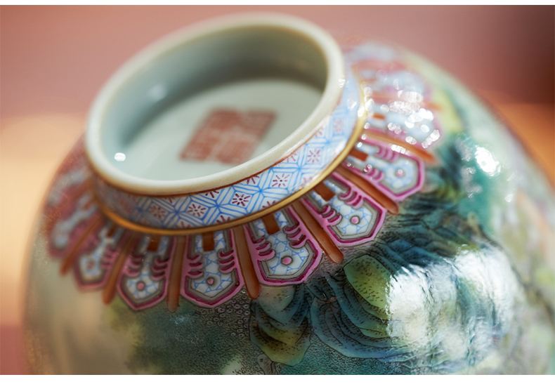 Jingdezhen pastel tureen landscape character of heaven and earth tureen ceramic large cup tea bowl of kung fu tea set collection