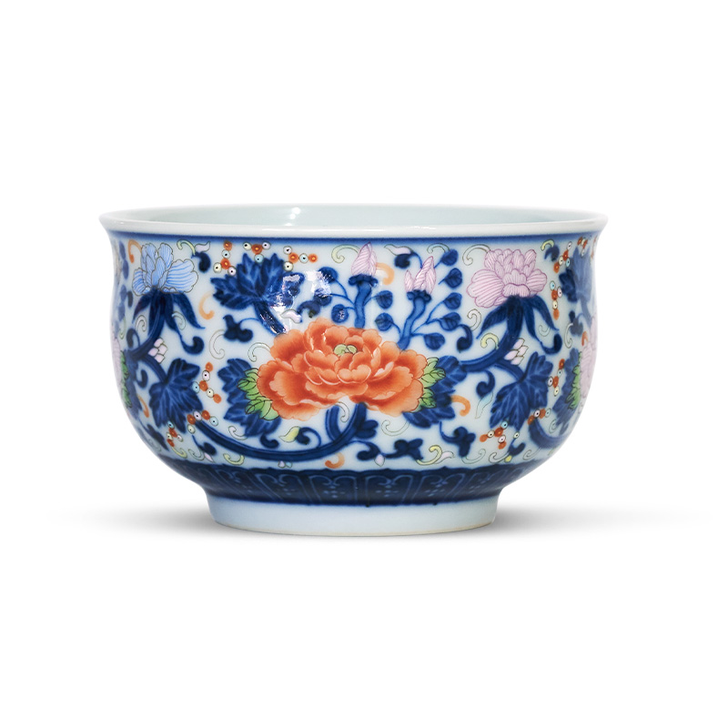 The Bucket color blue and white floral censer cup around branches all hand the draw master cup jingdezhen old alum red personal pu - erh tea cup