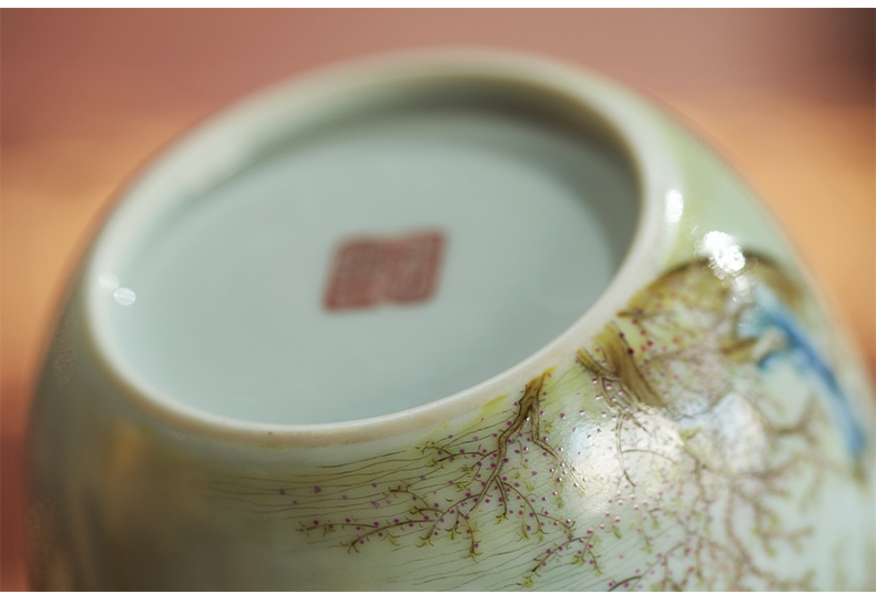 Pastel blue glasses full moon teacup, poetic masters cup tuba li bai bowl of jingdezhen ceramic tea set