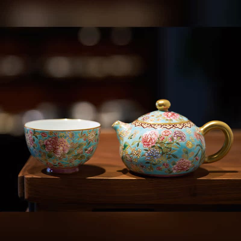 Tang Pin colored enamel xi shi pot of kung fu tea masters cup manually fold branch m letters flower teapot jingdezhen ceramics