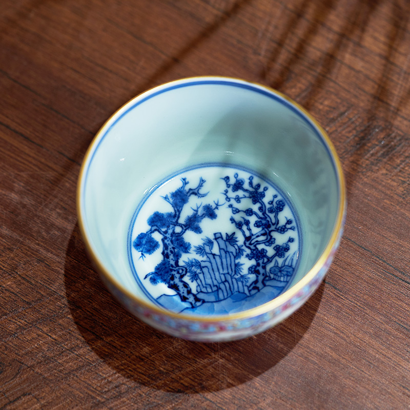 Tang Pin colored enamel kung fu tea cups large master cup put lotus flower ruyi jingdezhen blue and white glass ceramics by hand