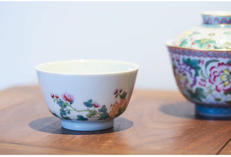 Pastel by tea cups of jingdezhen ceramic cup personal Lord single hand - made flowers kung fu tea pu 'er tea cup