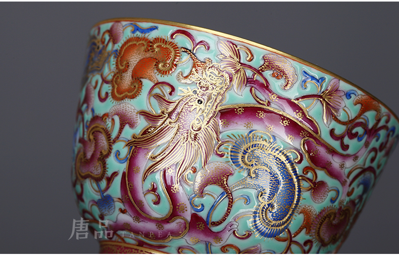 Colored enamel suit dragon ganoderma lucidum grain see colour master individual cup cup teapot jingdezhen kung fu tea gifts