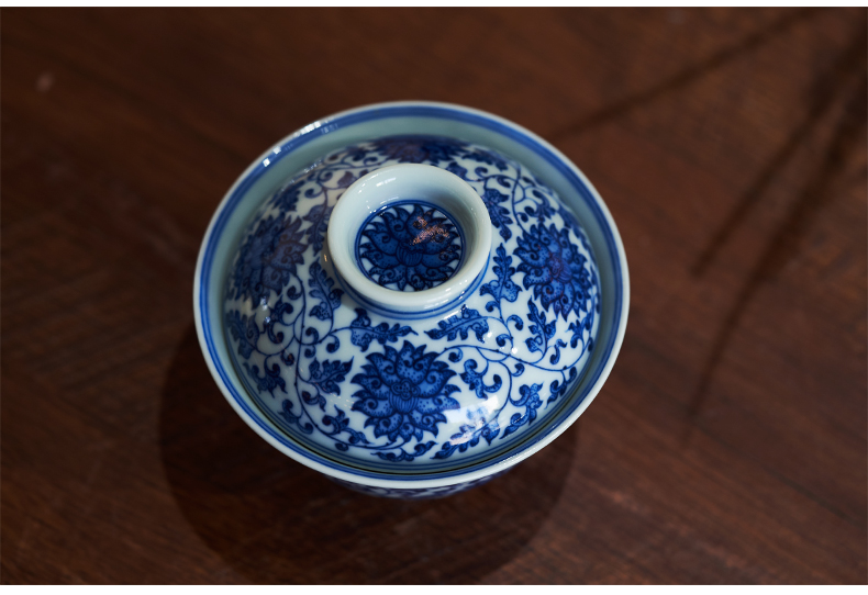 Maintain the blue tie up all hand making tea bowl lotus flower tureen jingdezhen ceramics kung fu tea set large antique cups