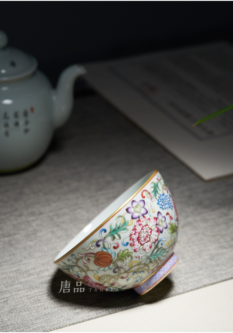 Tang Pin enamel colors branch flowers and the plants of jingdezhen ceramic cups large master cup heart of kung fu tea tea cup