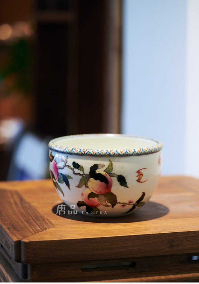Jingdezhen ceramic powder enamel enamel peach tea to wash hand antique porcelain wash water jar bats tea urn kung fu tea set