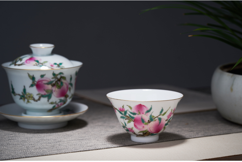 Tang Pin enamel pastel peach sample tea cup of jingdezhen ceramic masters cup peach bats gifts celebration single CPU