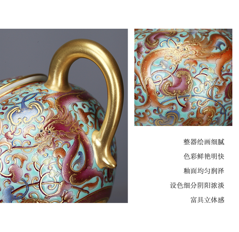 Colored enamel teapot all hand ganoderma dragon jingdezhen ceramic teapot kung fu tea set large paint a gift