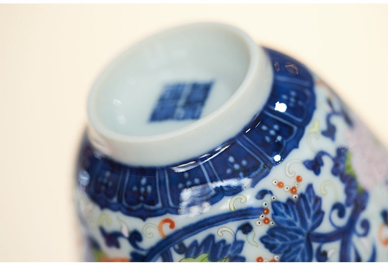 The Bucket color blue and white tie up branch master of jingdezhen ceramic cups all hand painting old alum flowers red peony cup gift giving