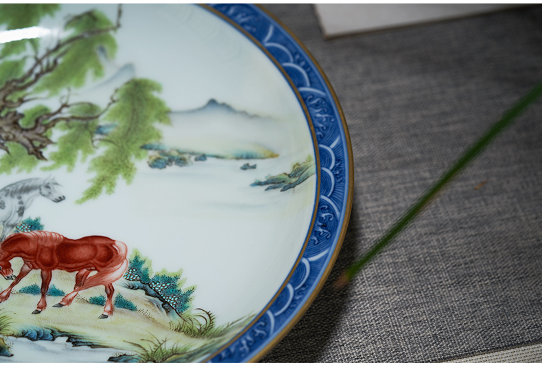 Tang Pin pastel blue steeds decorative hanging dish of jingdezhen ceramic checking made POTS dry fruit bowl Chinese style furnishing articles