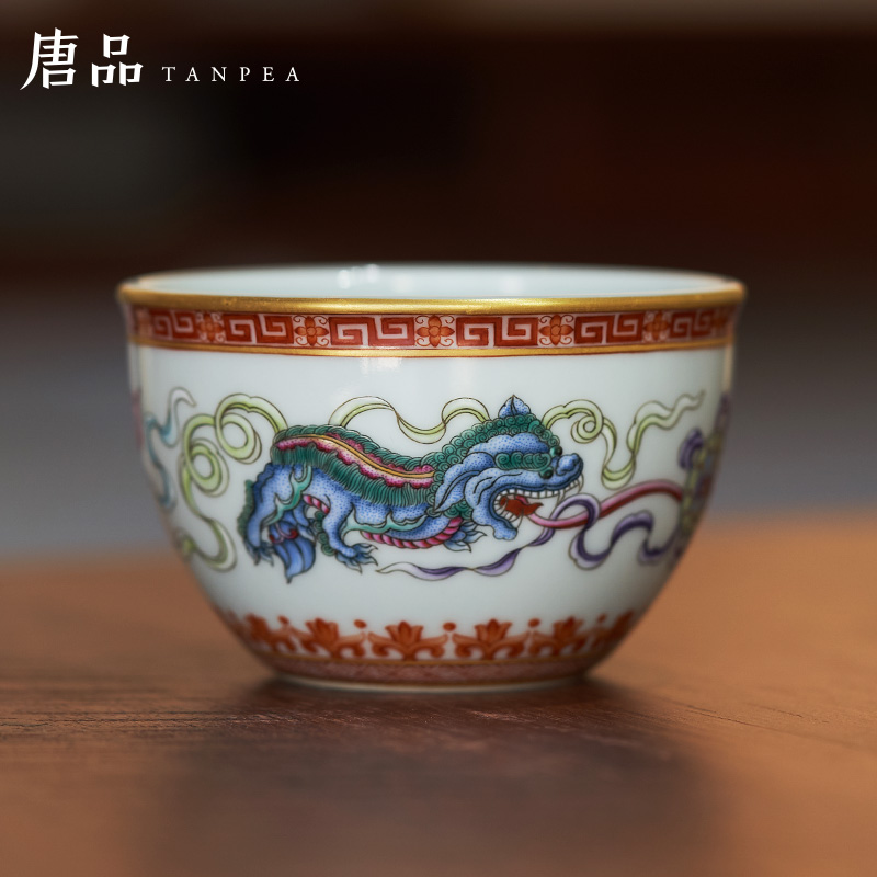 Everything is going well with colored enamel cylinder cup of jingdezhen ceramic cups hand draw the lion Pacific as pu - erh tea masters cup