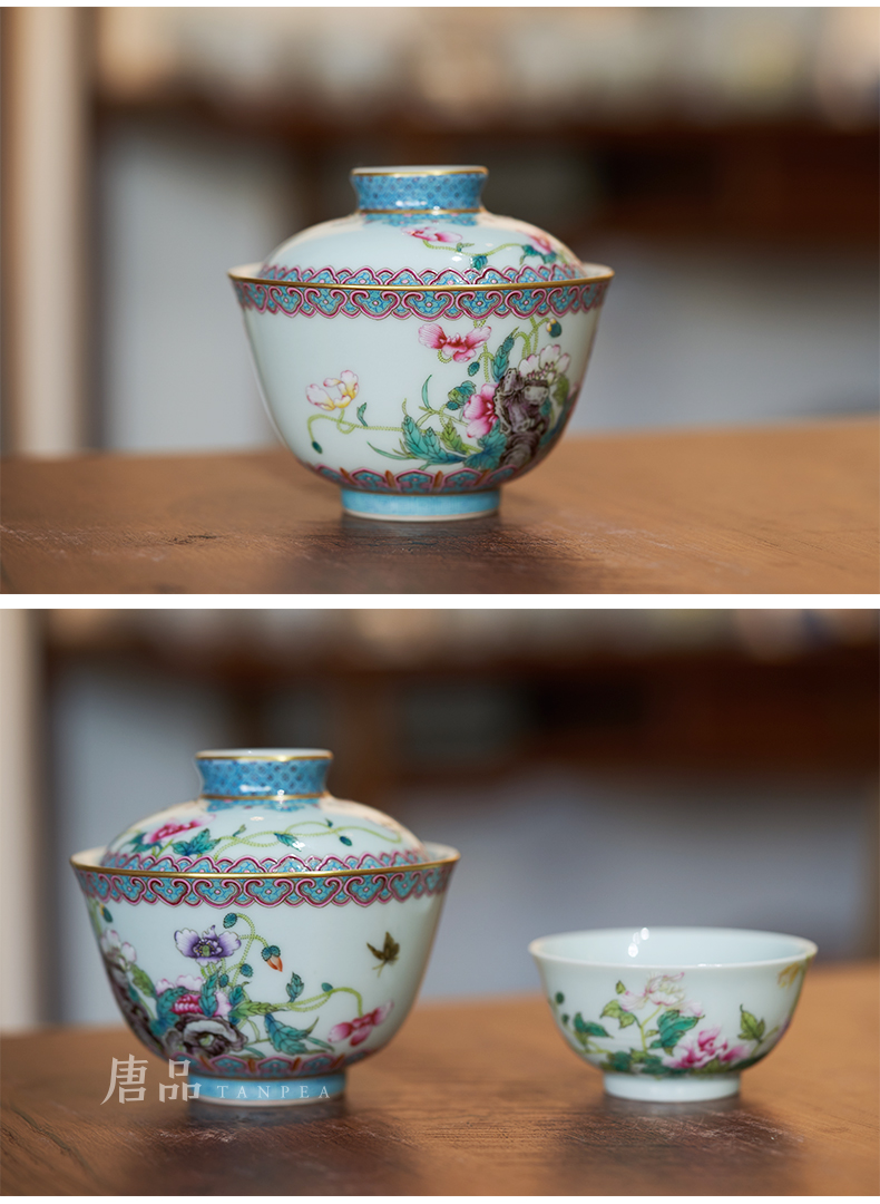 Enamel Enamel corn poppy and tureen jingdezhen hand made flowers tea bowl filled large kung fu tea cups