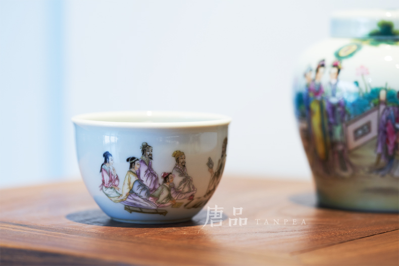 Jingdezhen pastel characters master cup teacups hand - made meditate on the coats literati large bowl tea cup collection