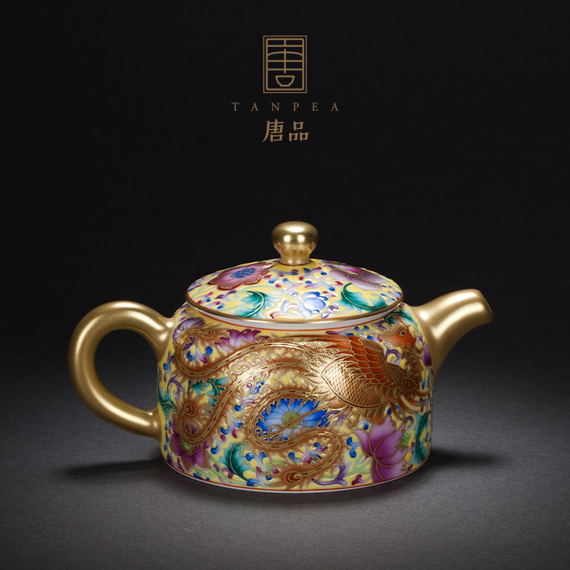 Tang Pin Qin Quan, enamel pot of jingdezhen archaize paint longfeng checking ceramic teapot kungfu single pot flowers