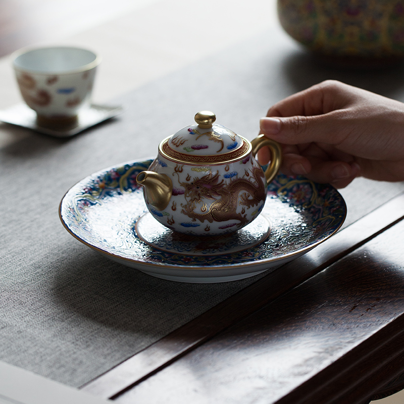 Enamel in extremely good fortune teapot jingdezhen all hand made Enamel dragon grain ceramic paint household single pot of tea