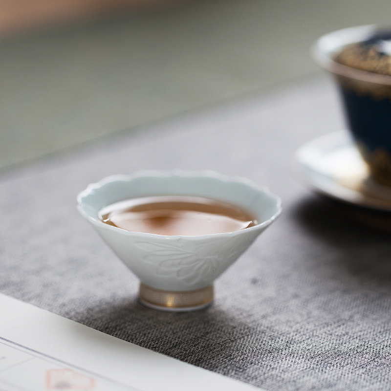 Tang Pin jingdezhen personal BeiYing green ceramic paint single sample tea cup tea lotus kung fu tea set shadow sculptures carved