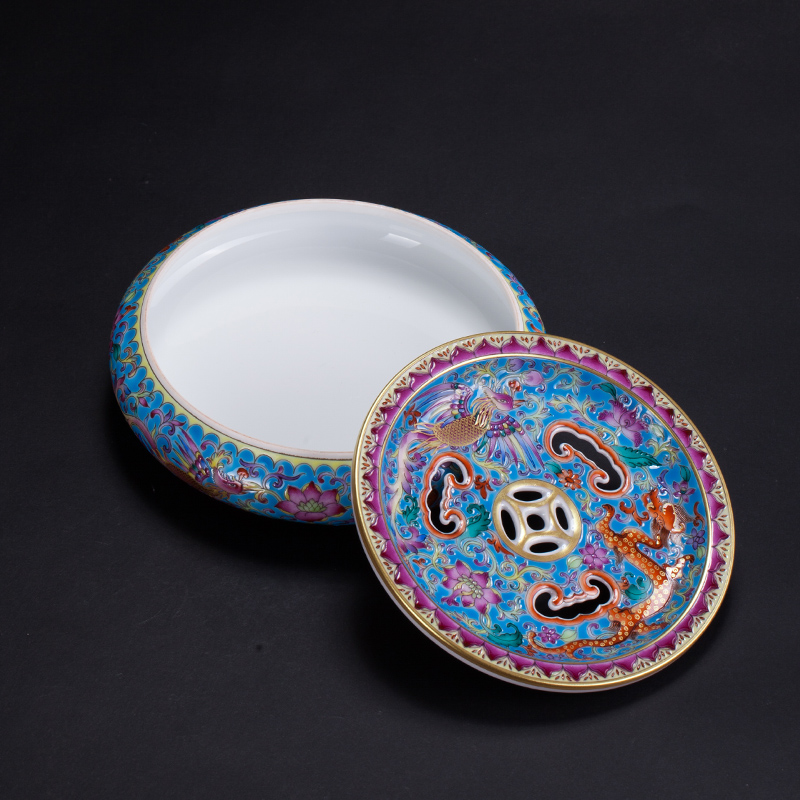Longfeng around the lotus flower pattern colored enamel pot saucer dry terms plate bearing jingdezhen ceramics collection archaize cloisonne