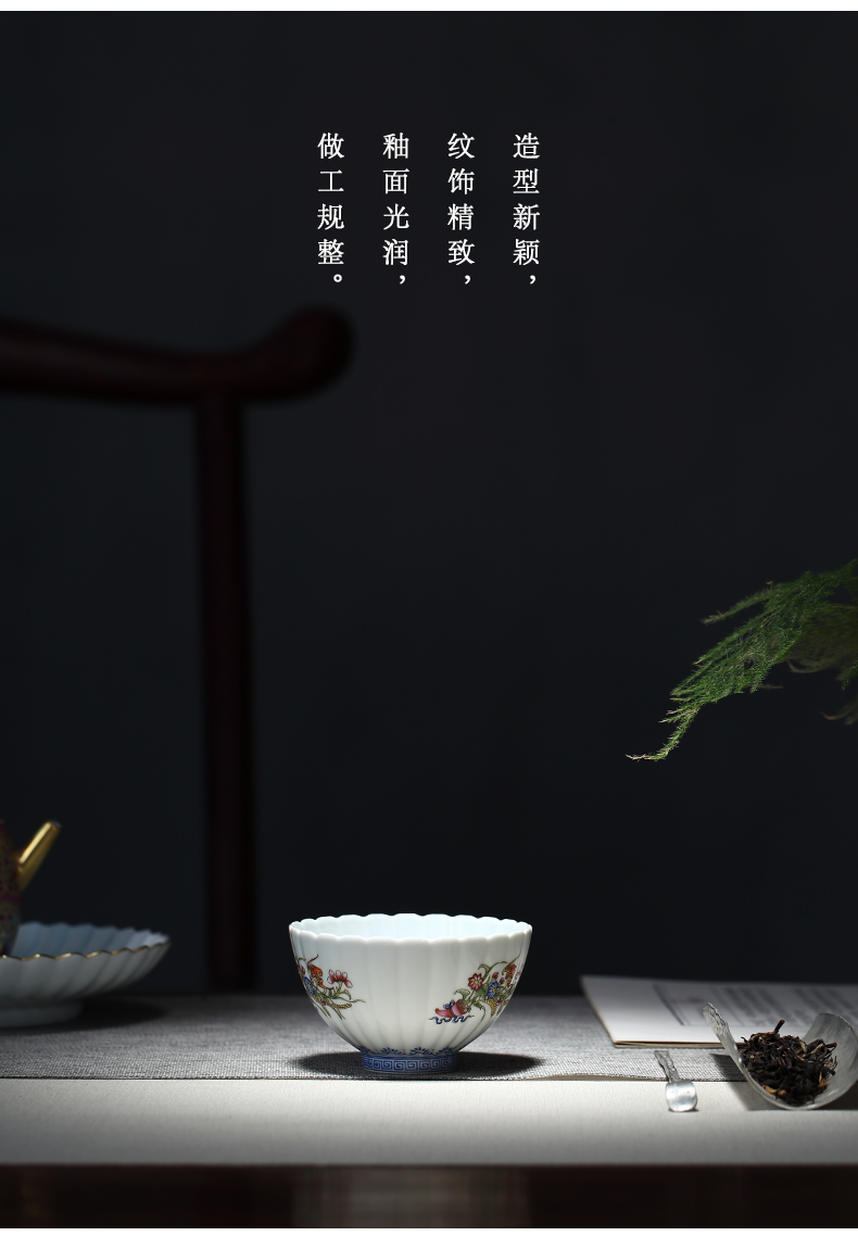 By petals Tang Pin colored enamel cup cup personal Lord jingdezhen ceramic checking flowers kwai expressions using kung fu tea set collection