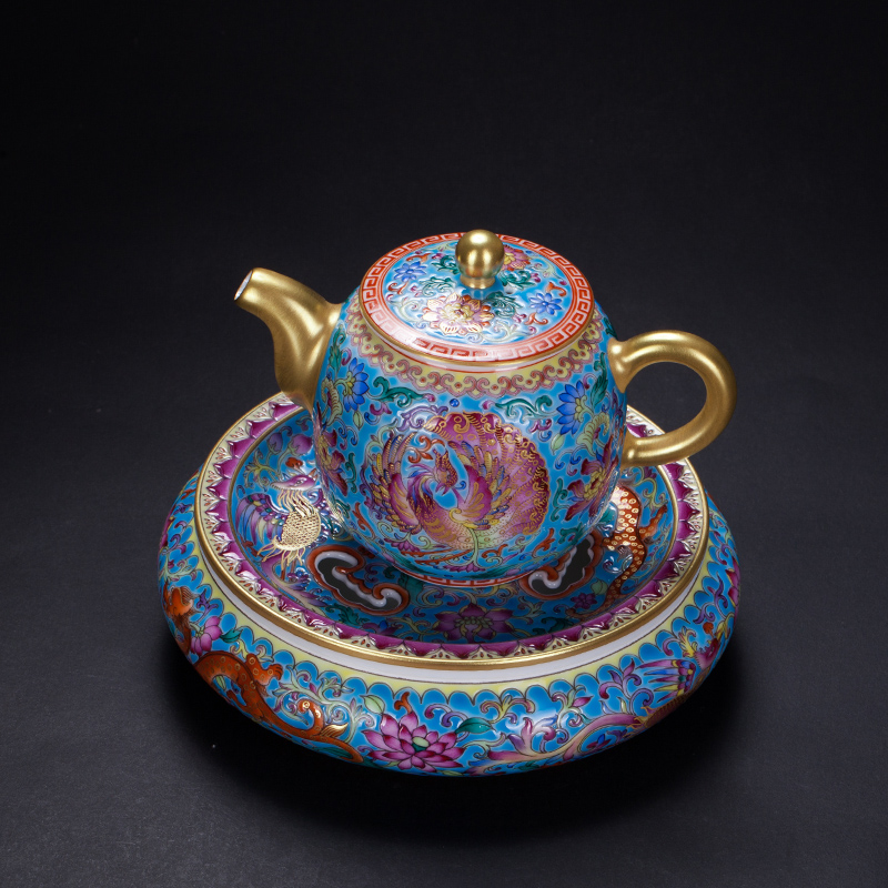 Longfeng around the lotus flower pattern colored enamel pot saucer dry terms plate bearing jingdezhen ceramics collection archaize cloisonne