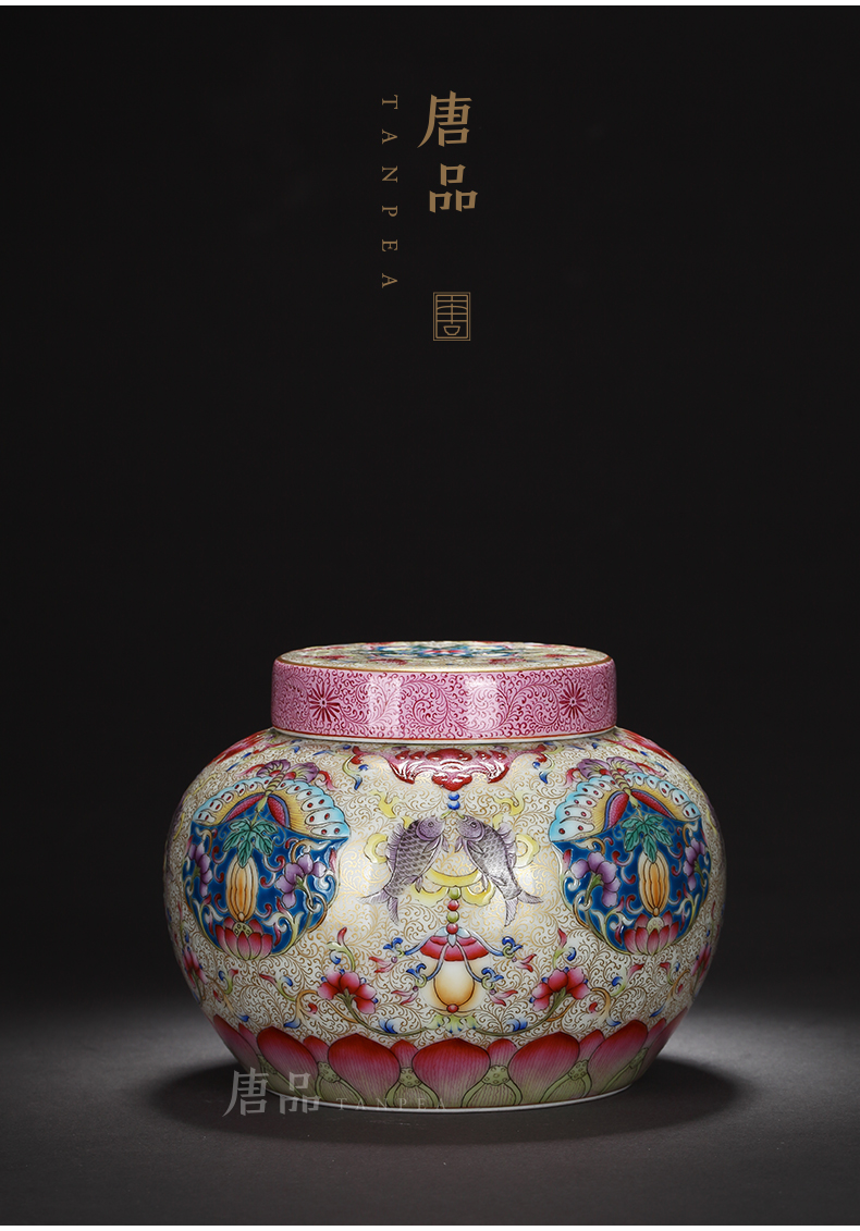 Jindi flowers and butterfly tattoo caddy fixings colored enamel lotus fish storage tank furnishing articles of jingdezhen ceramic tea pot pie storehouse