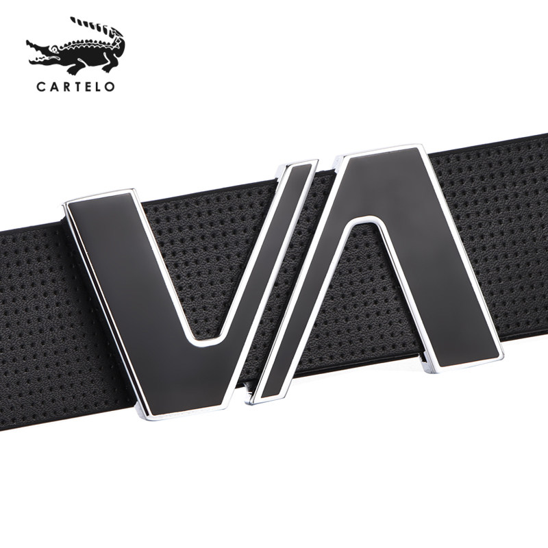 Crocodile white leather strap male genuine leather smooth button young student cow leather belt male plate buckle juvenile letter pants strap