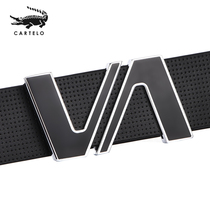 Crocodile white leather strap male genuine leather smooth button young student cow leather belt male plate buckle juvenile letter pants strap