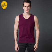 Feiyun Knight wine Red mens traceless warm vest slim sleeveless waistcoat plus velvet V collar bottom coat winter