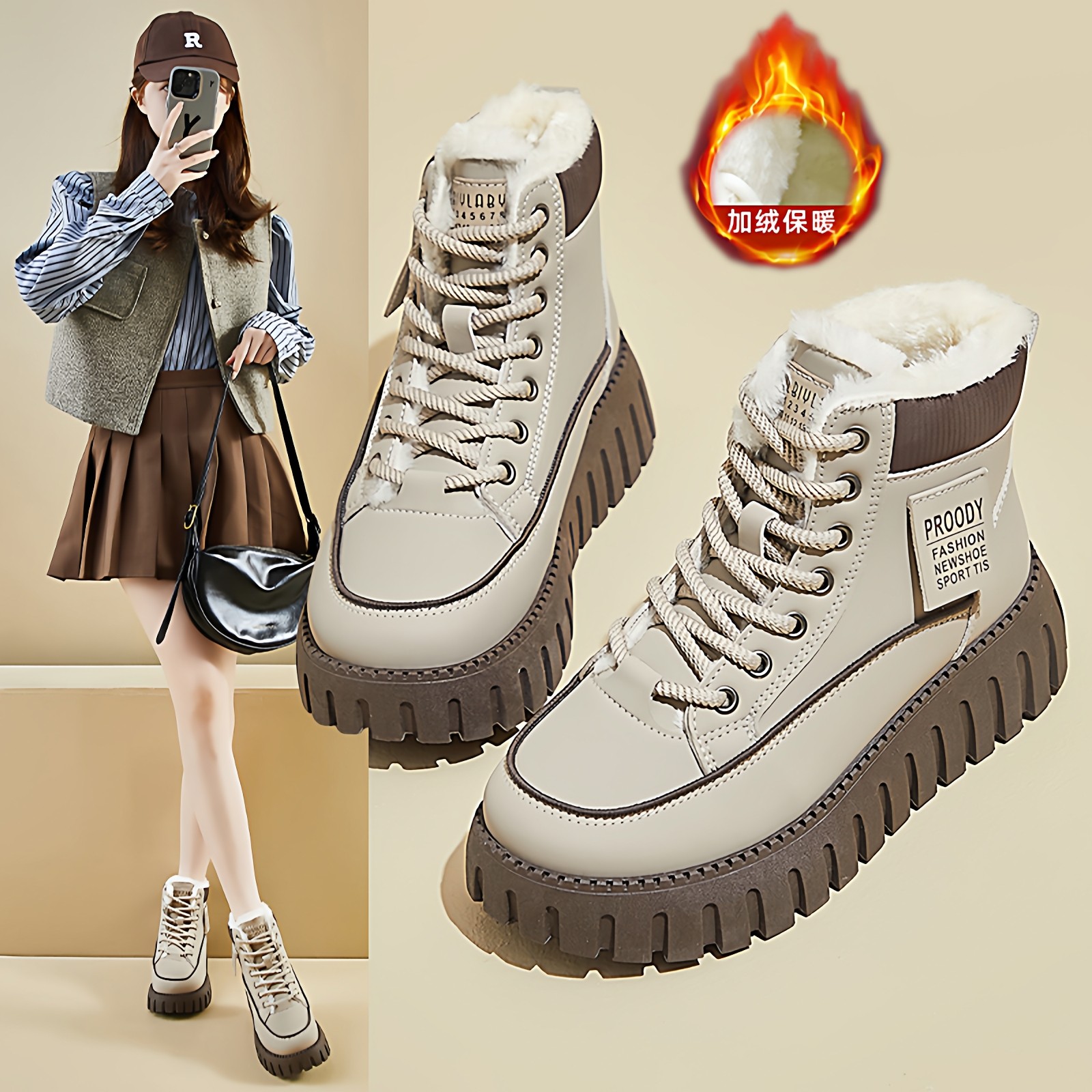 2025 New Winter Casual Women's Shoes High-Top Student Versatile Sports Snow Short Boots Thick-Soled Non-Slip Fleece-Lined Cotton Shoes