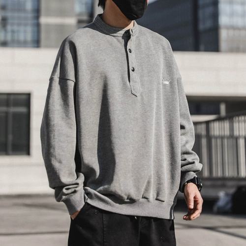 Демисезонный свитшот, куртка с капюшоном, японский лонгслив, в американском стиле, оверсайз, воротник поло