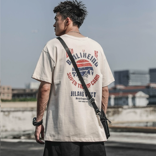 Ретро хлопковая футболка с коротким рукавом, в американском стиле