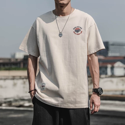 Ретро хлопковая футболка с коротким рукавом, в американском стиле