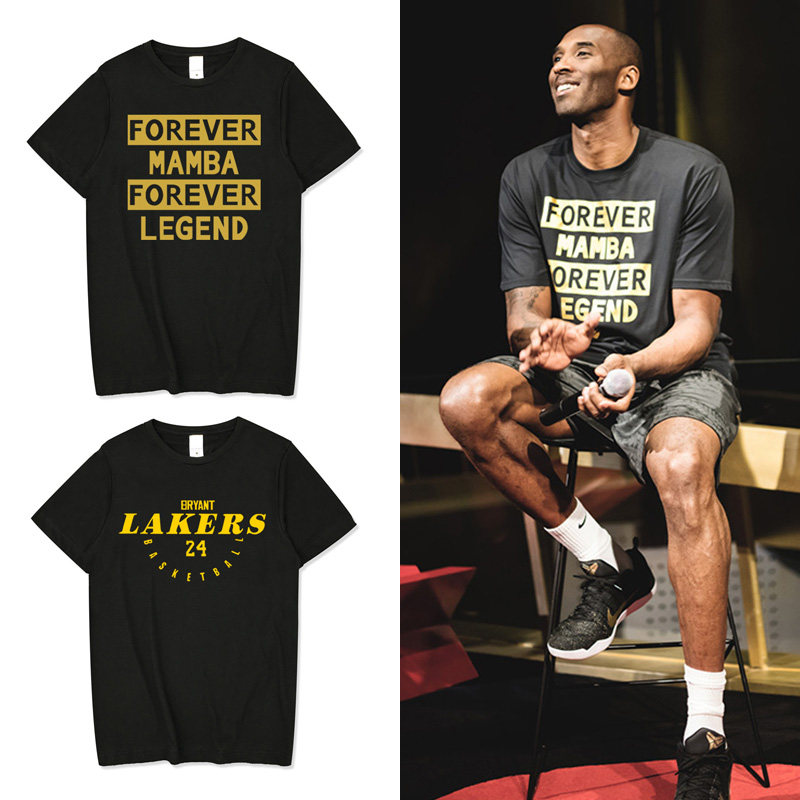Lakers Kobe commemorative T-shirt loose front No. 8 No. 24 jersey black Mamba short-sleeved men's cotton round neck print T-shirt