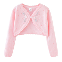 Spring and Autumn hand-crocheted flower V-neck knitted cardigan for small and medium-sized children girls shawl summer dress and thin coat