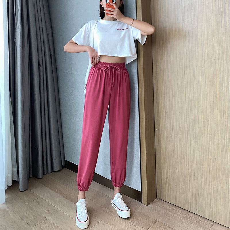 Ice silk sweatpants women's summer thin loose beam feet quick-drying nine-point high waist hanging thin lantern Harlan pants