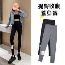 Shark skin underpants women wear spring and autumn thin high waist tight butt hip thin leg yoga Barbie nine-point pants