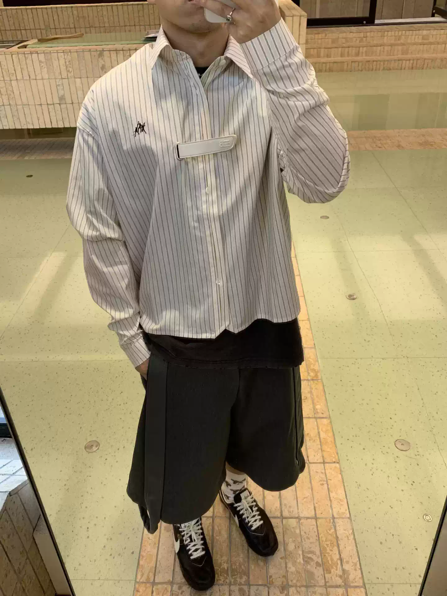 NAMESAKE风格25SS NASH AF1 SS SHIRT 魔术贴条纹长袖衬衫
