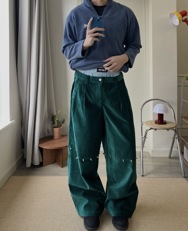 3Man Independent Velvet Faux Two-Piece Studded Pants